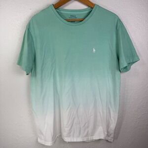 Polo Ralph Lauren Mens Large T-Shirt Green White Ombre Dip Dye Pony Preppy Beach